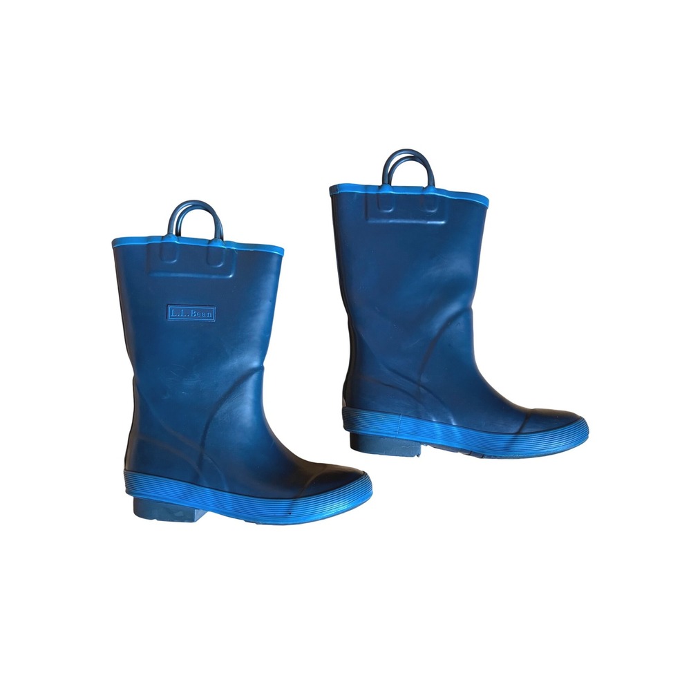 LL Bean Puddle Stomper Rain Boots Kids 1 Blue Waterproof Rubber Pull On